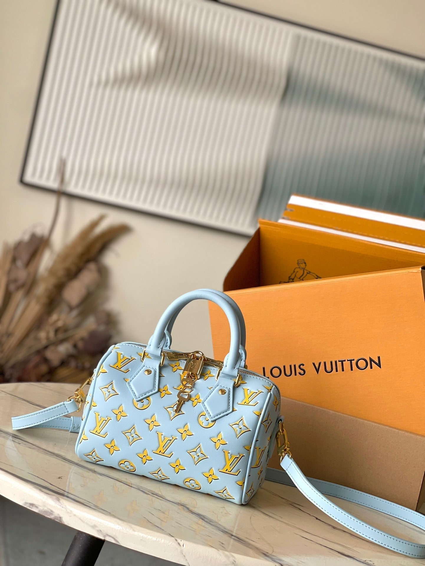 LOUIS VUITTON SPEEDY BANDOULIÈRE 20 IN SKY YELLOW MONOGRAM CALFSKIN GOLD BUCKLE