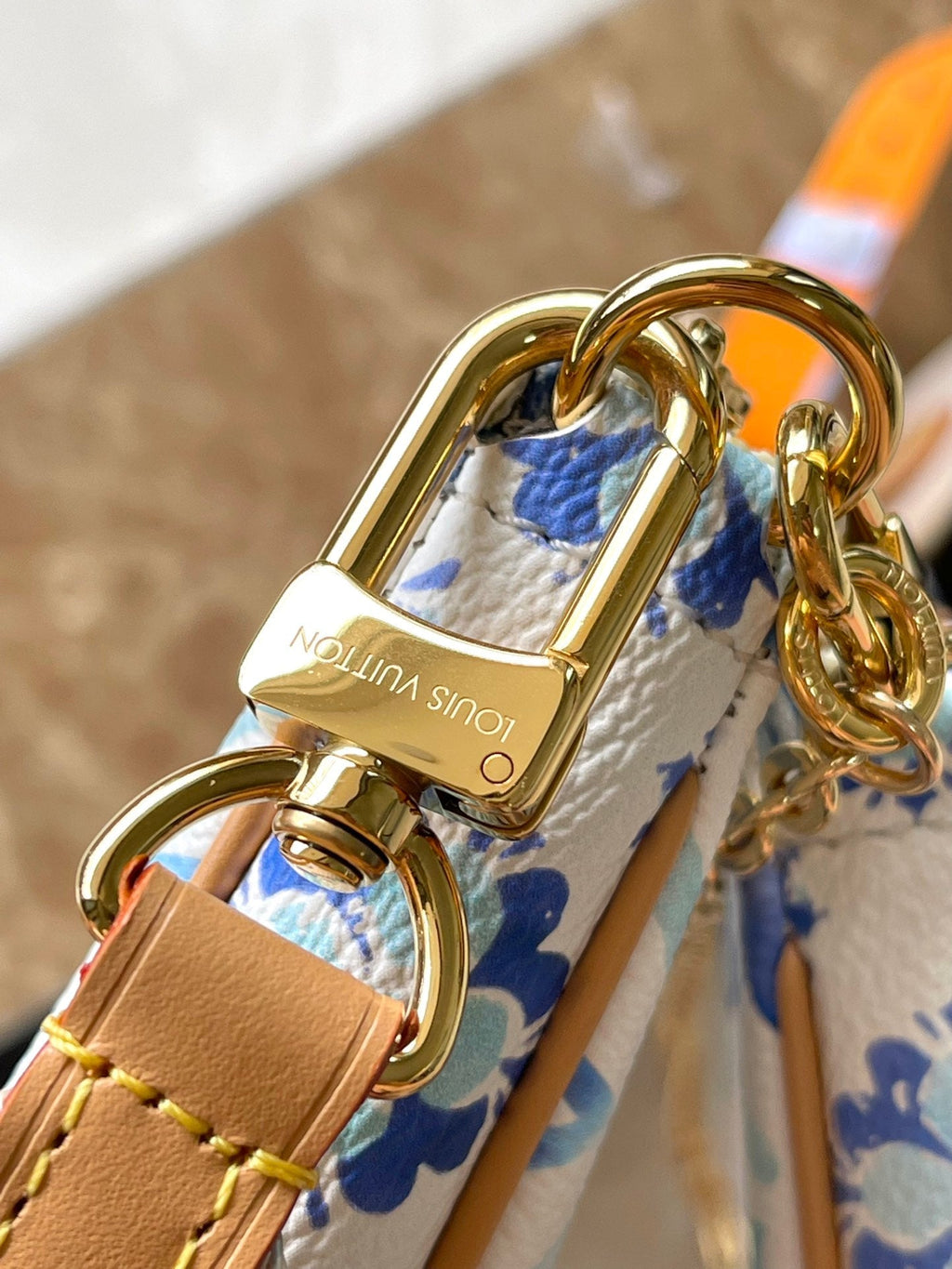 LOUIS VUITTON MULTI POCHETTE ACCESSOIRES 24 IN LAGOON BLUE MONOGRAM TILES CANVAS GOLD HARDWARE