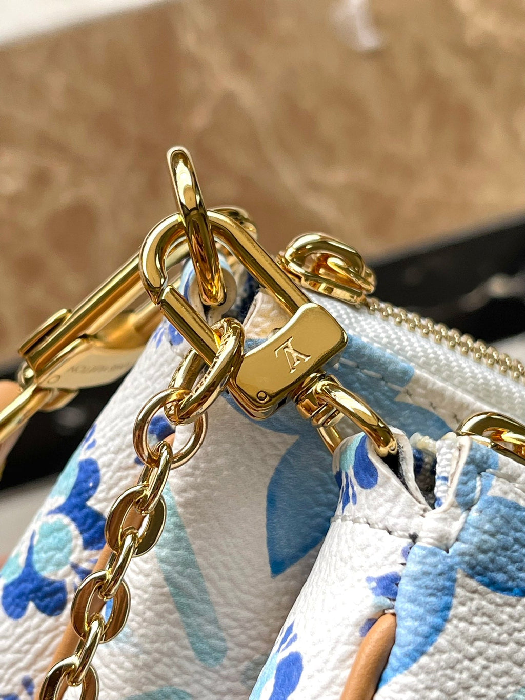 LOUIS VUITTON MULTI POCHETTE ACCESSOIRES 24 IN LAGOON BLUE MONOGRAM TILES CANVAS GOLD HARDWARE