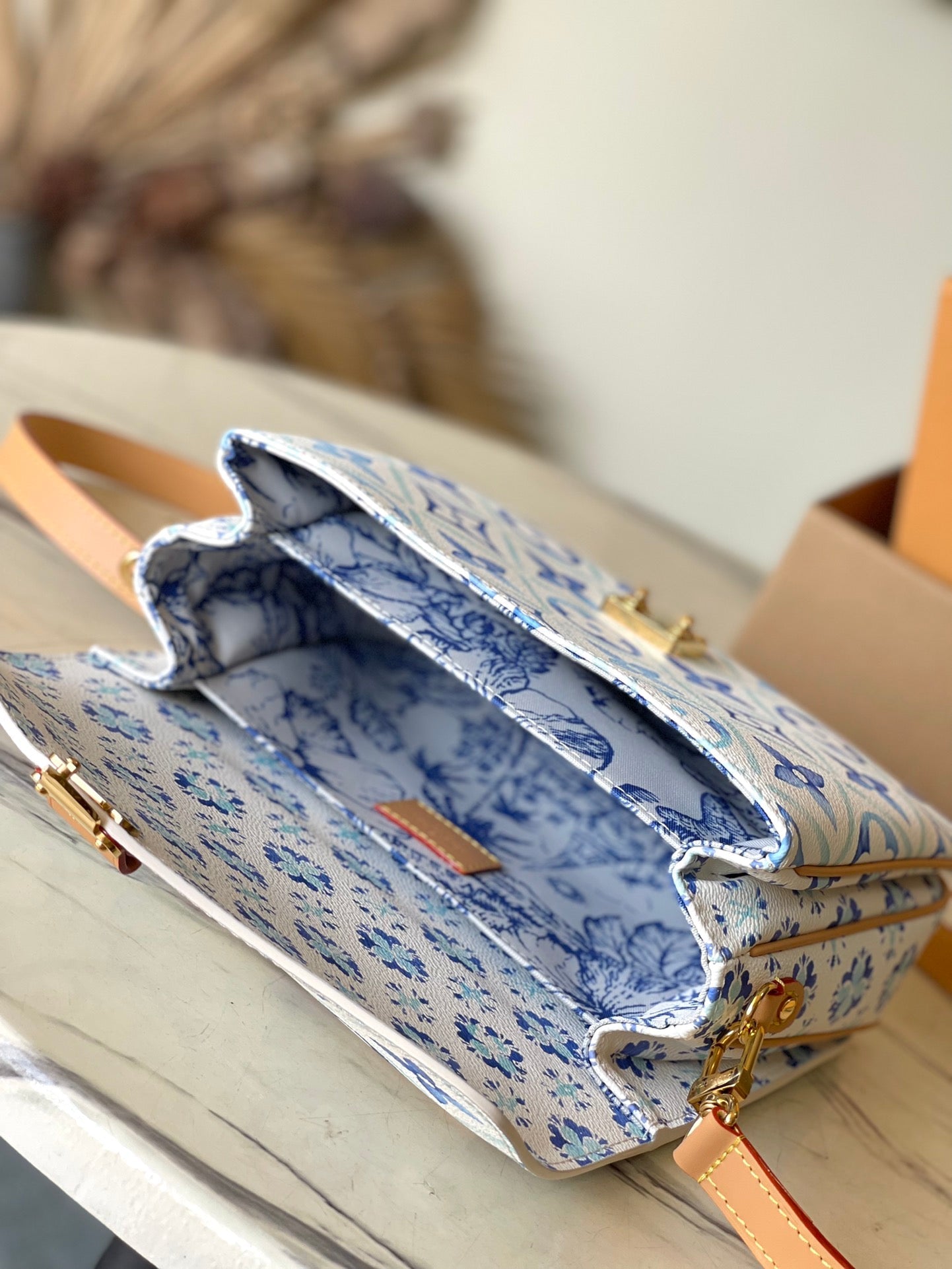 LOUIS VUITTON POCHETTE MÉTIS 25 IN LAGOON BLUE MONOGRAM TILES CANVAS GOLD HARDWARE