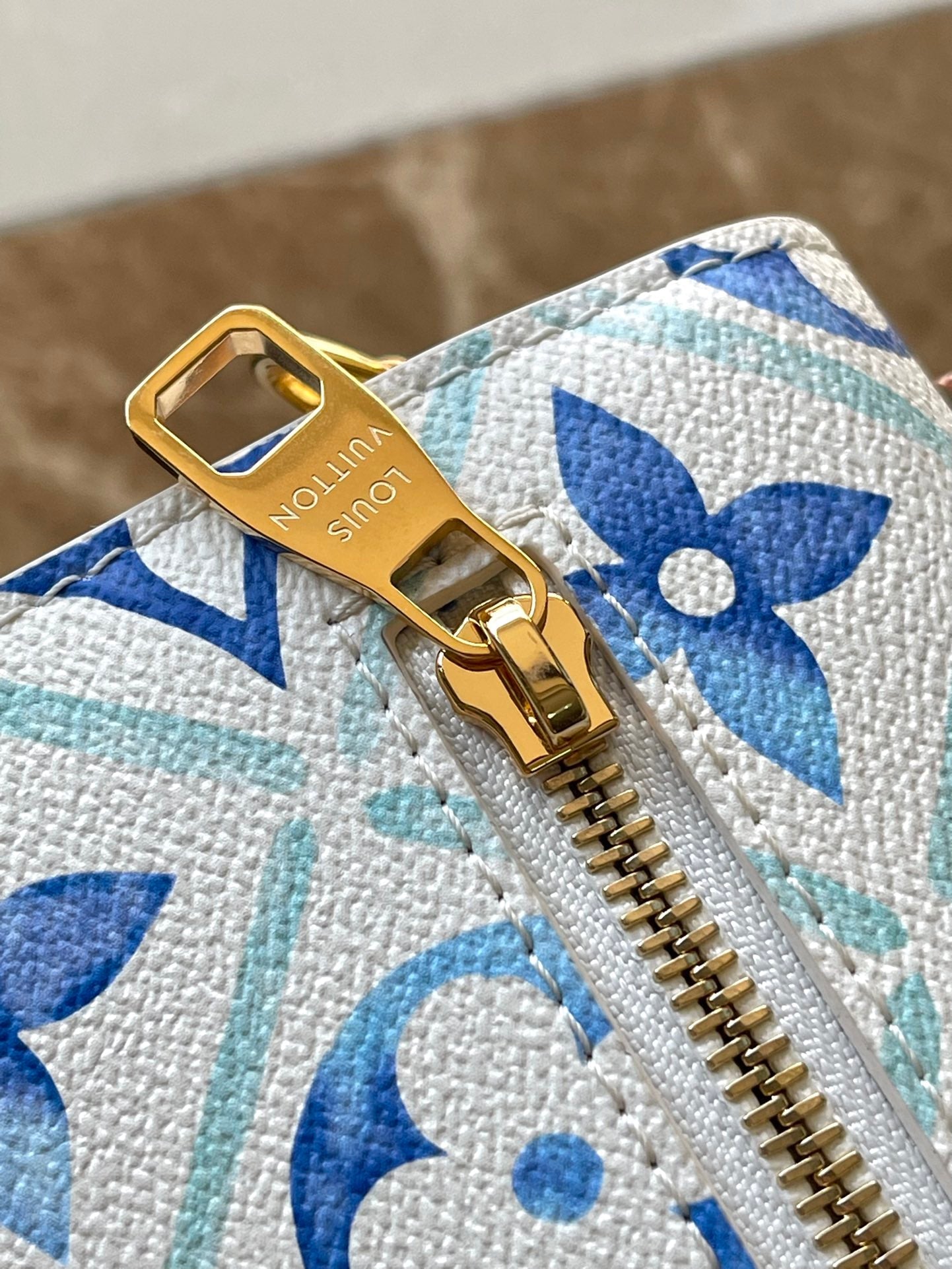LOUIS VUITTON POCHETTE MÉTIS 25 IN LAGOON BLUE MONOGRAM TILES CANVAS GOLD HARDWARE