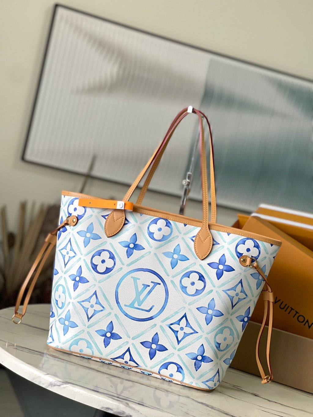 LOUIS VUITTON NEVERFULL MM 31 IN LAGOON BLUE MONOGRAM TILES CANVAS