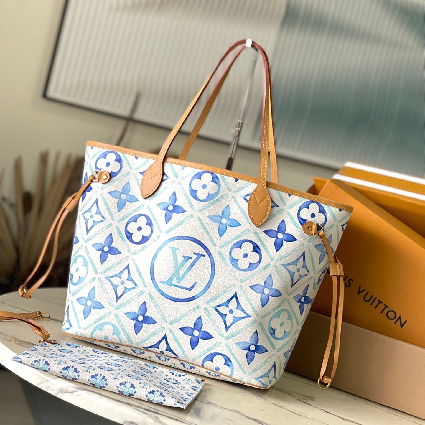 LOUIS VUITTON NEVERFULL MM 31 IN LAGOON BLUE MONOGRAM TILES CANVAS
