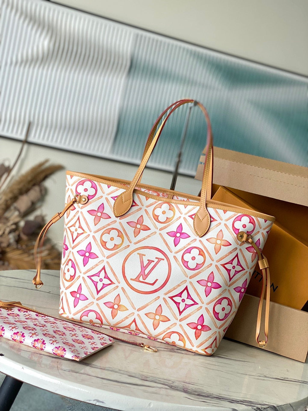 LOUIS VUITTON NEVERFULL MM 31 IN CORAL MONOGRAM TILES CANVAS