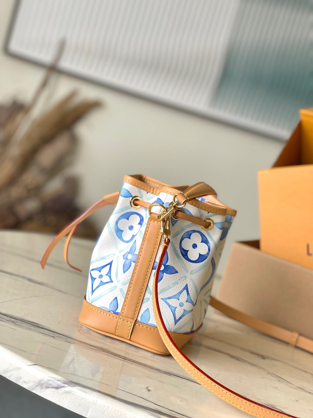 LOUIS VUITTON NANO NOÉ 16 IN LAGOON BLUE MONOGRAM TILES CANVAS