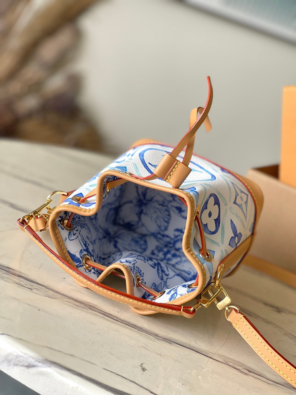 LOUIS VUITTON NANO NOÉ 16 IN LAGOON BLUE MONOGRAM TILES CANVAS