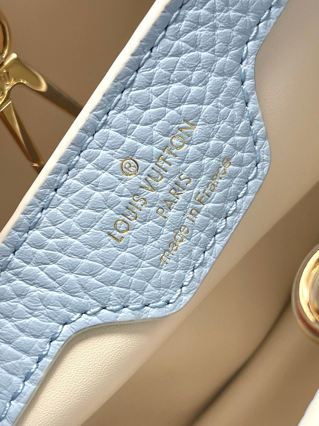 LOUIS VUITTON CAPUCINES BB 26 IN CANDY BLUE TAURILLON GOLD HARDWARE