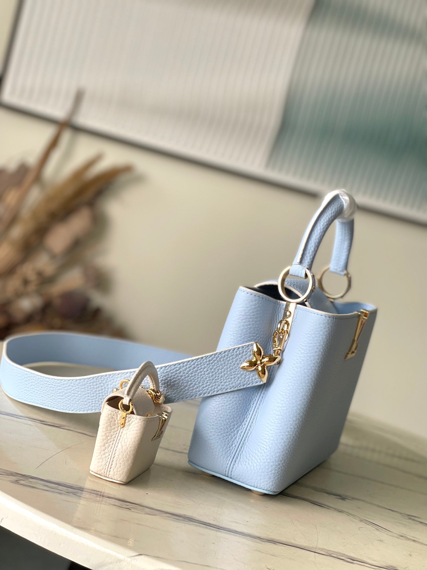 LOUIS VUITTON CAPUCINES BB 26 IN CANDY BLUE TAURILLON GOLD HARDWARE
