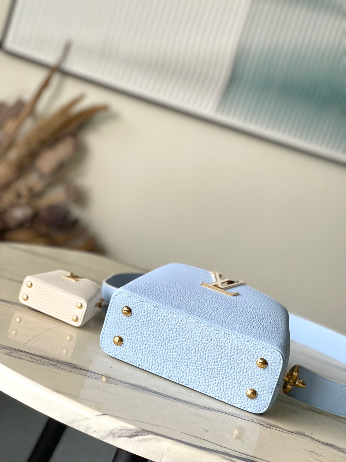 LOUIS VUITTON CAPUCINES MINI 21 IN CANDY BLUE TAURILLON GOLD HARDWARE