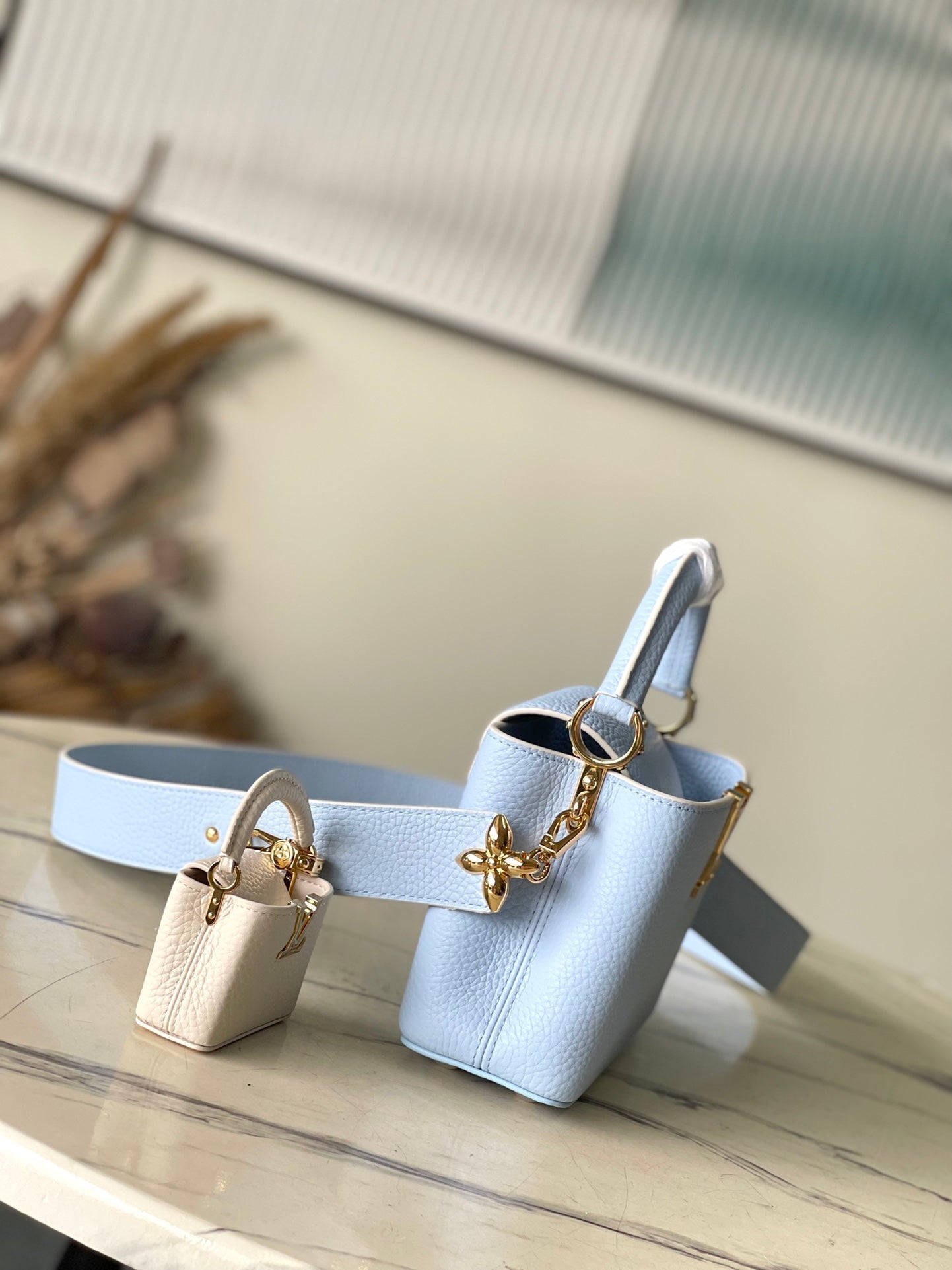 LOUIS VUITTON CAPUCINES MINI 21 IN CANDY BLUE TAURILLON GOLD HARDWARE