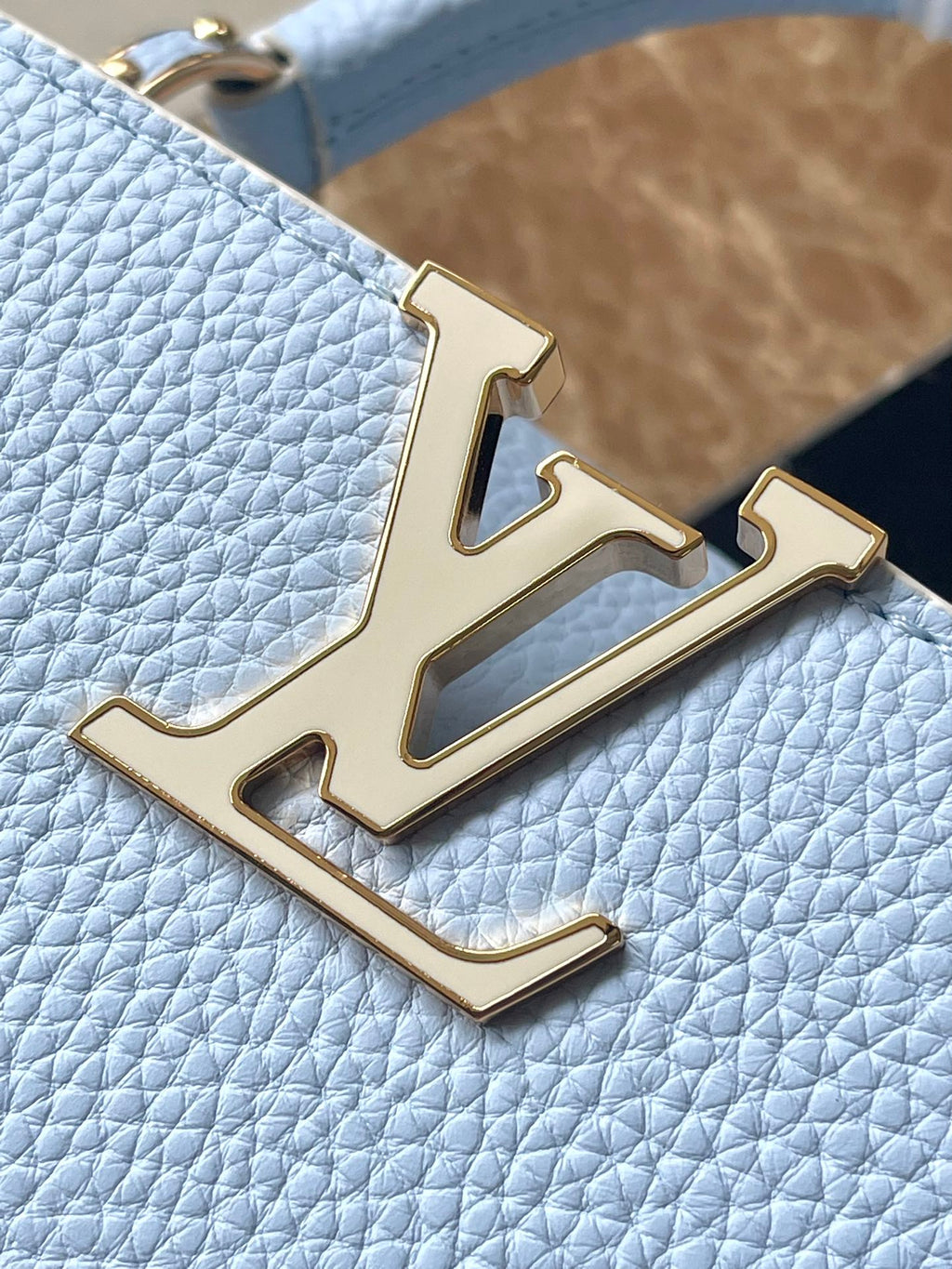 LOUIS VUITTON CAPUCINES MINI 21 IN CANDY BLUE TAURILLON GOLD HARDWARE