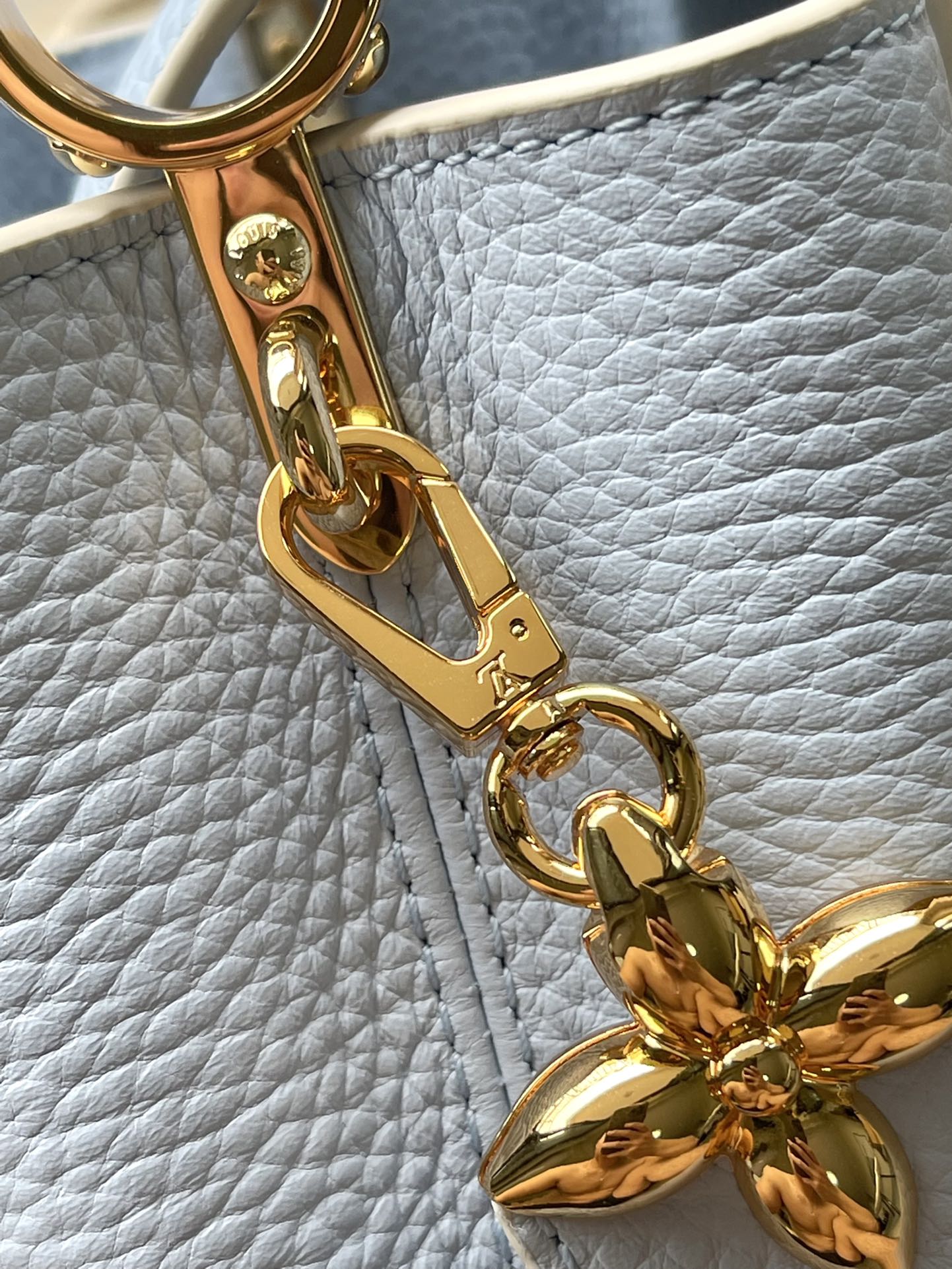 LOUIS VUITTON CAPUCINES MINI 21 IN CANDY BLUE TAURILLON GOLD HARDWARE
