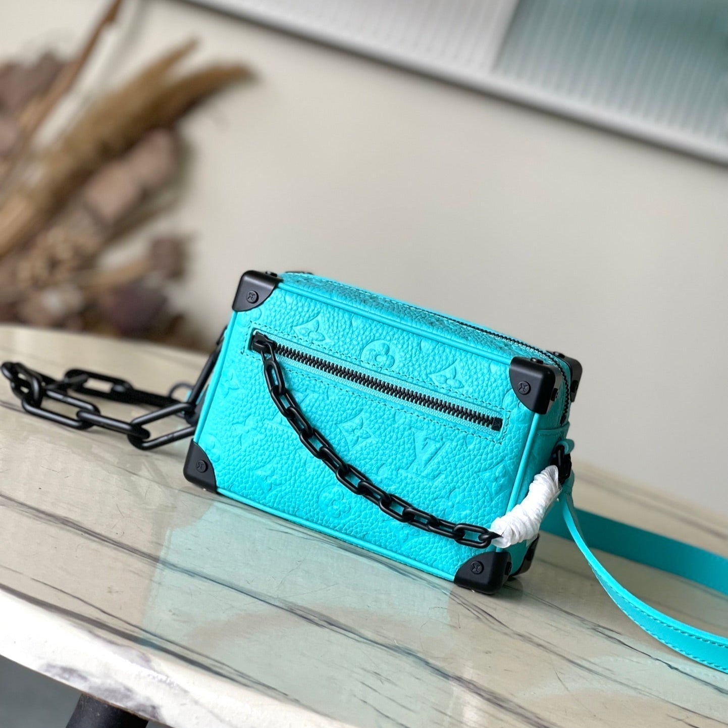 LOUIS VUITTON MINI SOFT TRUNK 18 IN TURQUOISE BLUE TAURILLON