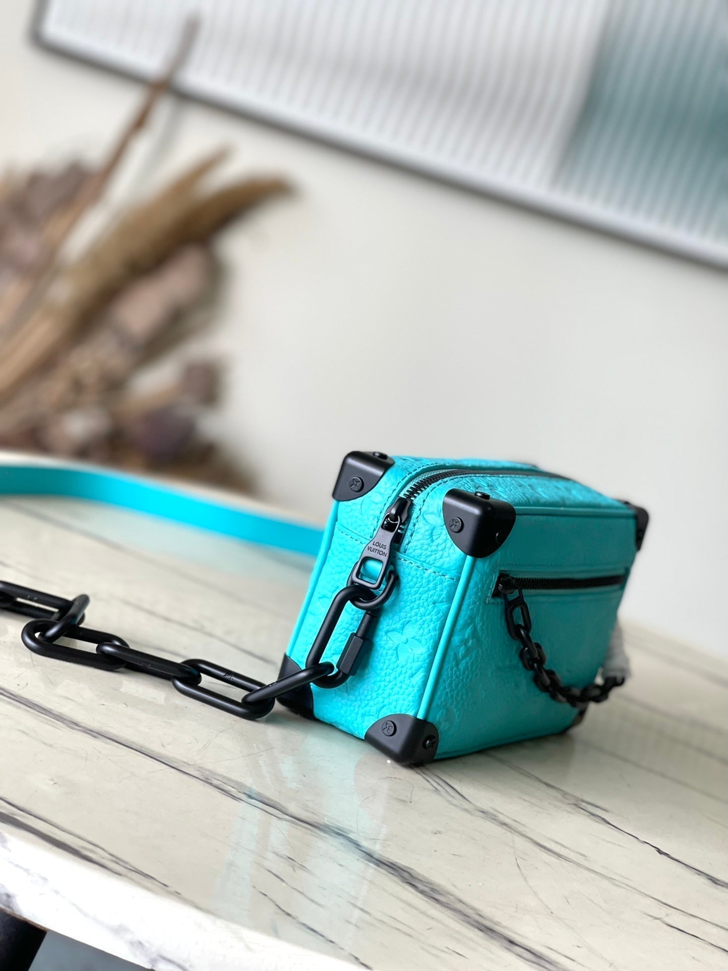 LOUIS VUITTON MINI SOFT TRUNK 18 IN TURQUOISE BLUE TAURILLON