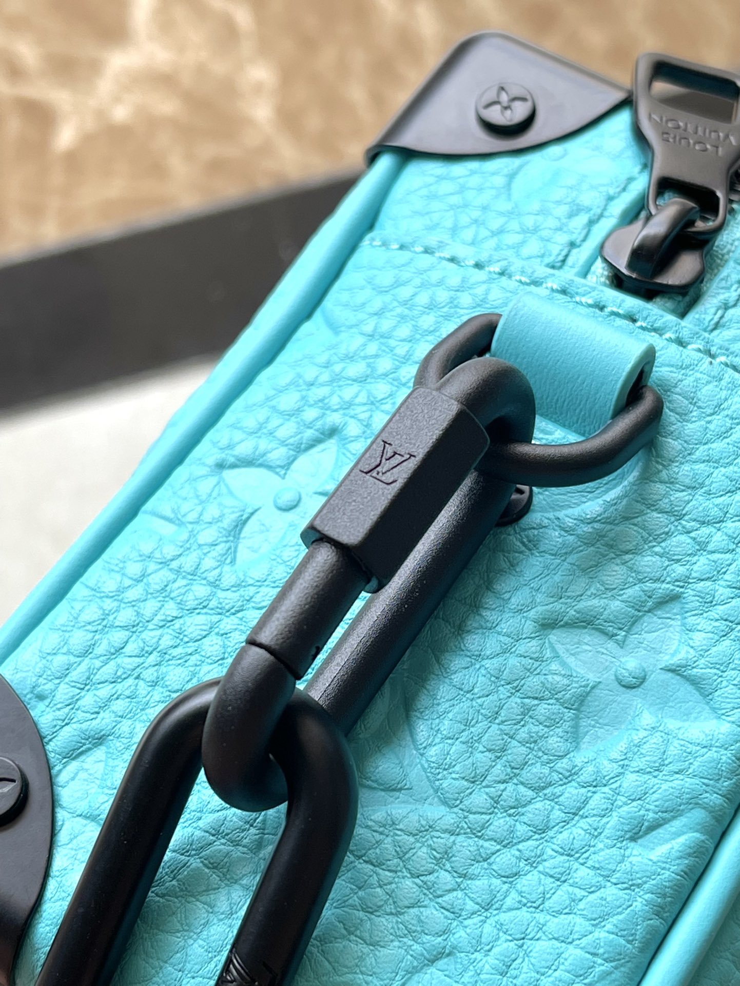 LOUIS VUITTON MINI SOFT TRUNK 18 IN TURQUOISE BLUE TAURILLON