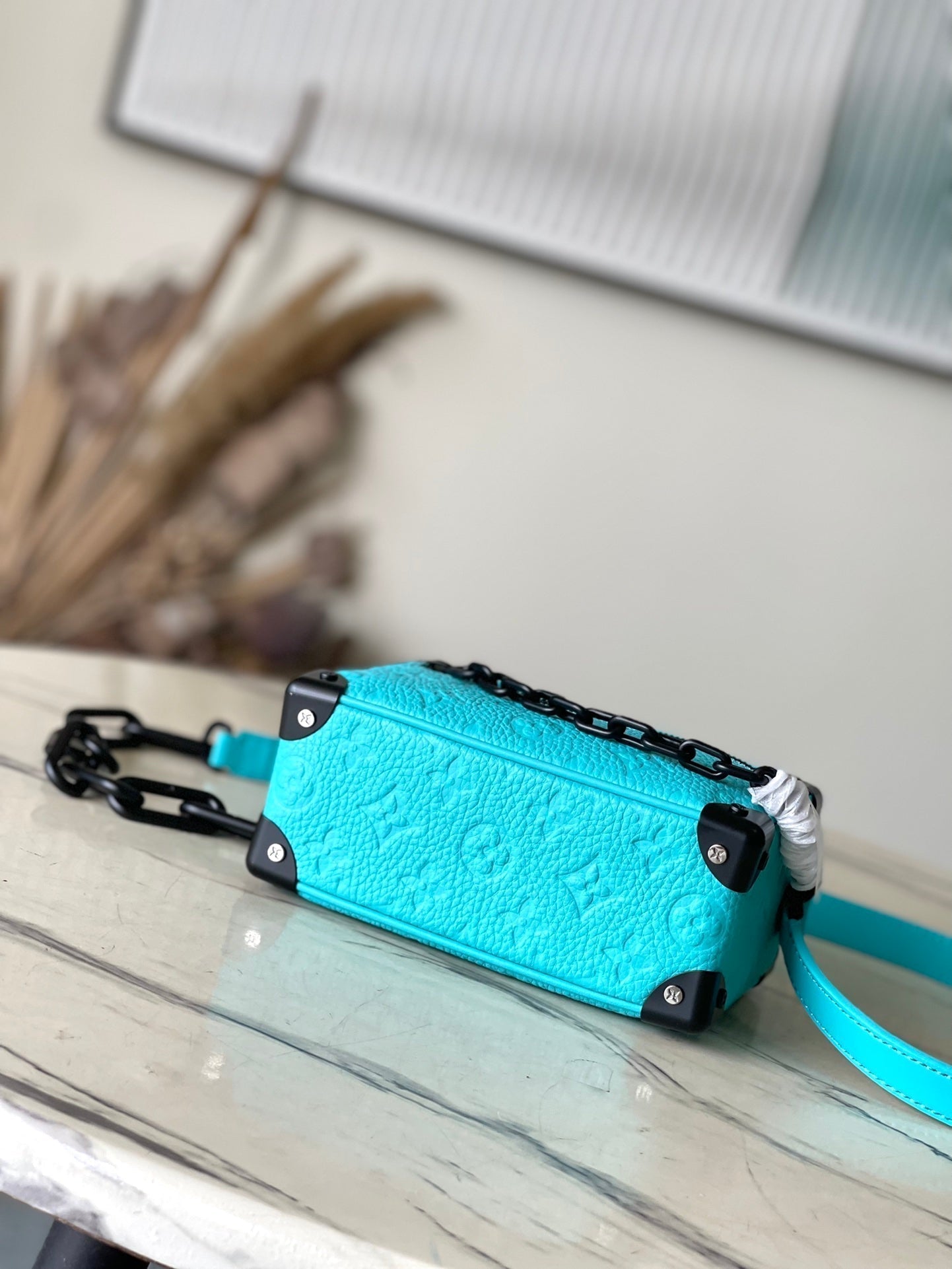 LOUIS VUITTON MINI SOFT TRUNK 18 IN TURQUOISE BLUE TAURILLON
