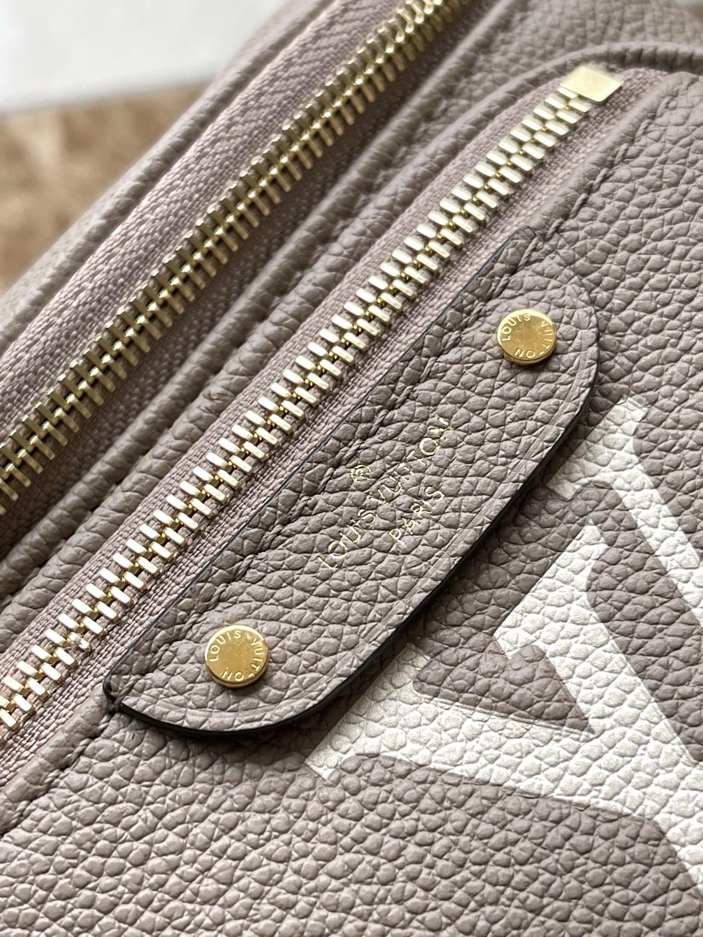 LOUIS VUITTON MINI BUMBAG 17 IN TOURTERELLE WHITE MONOGRAM EMPREINTE LEATHER GOLD HARDWARE
