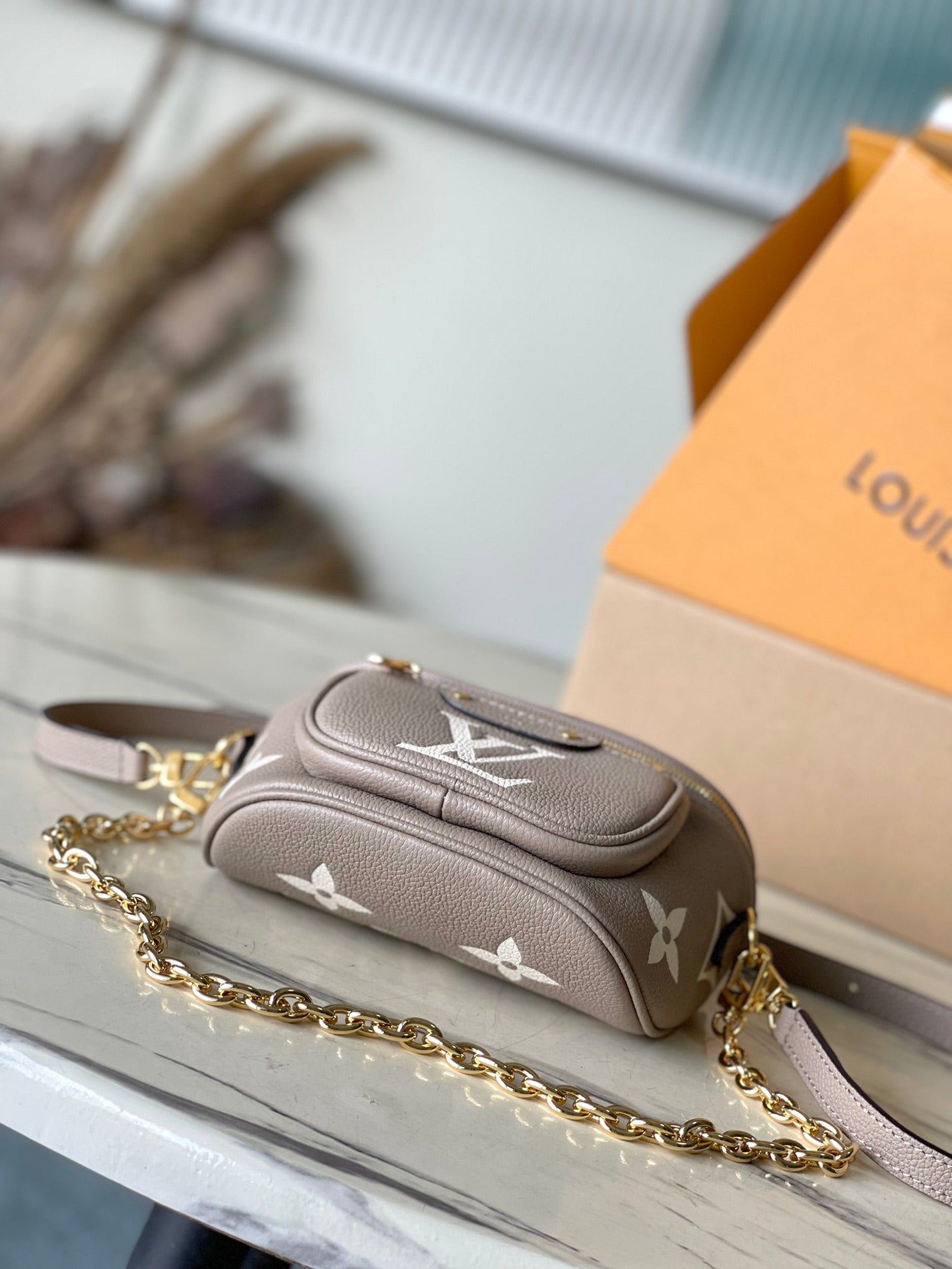 LOUIS VUITTON MINI BUMBAG 17 IN TOURTERELLE WHITE MONOGRAM EMPREINTE LEATHER GOLD HARDWARE
