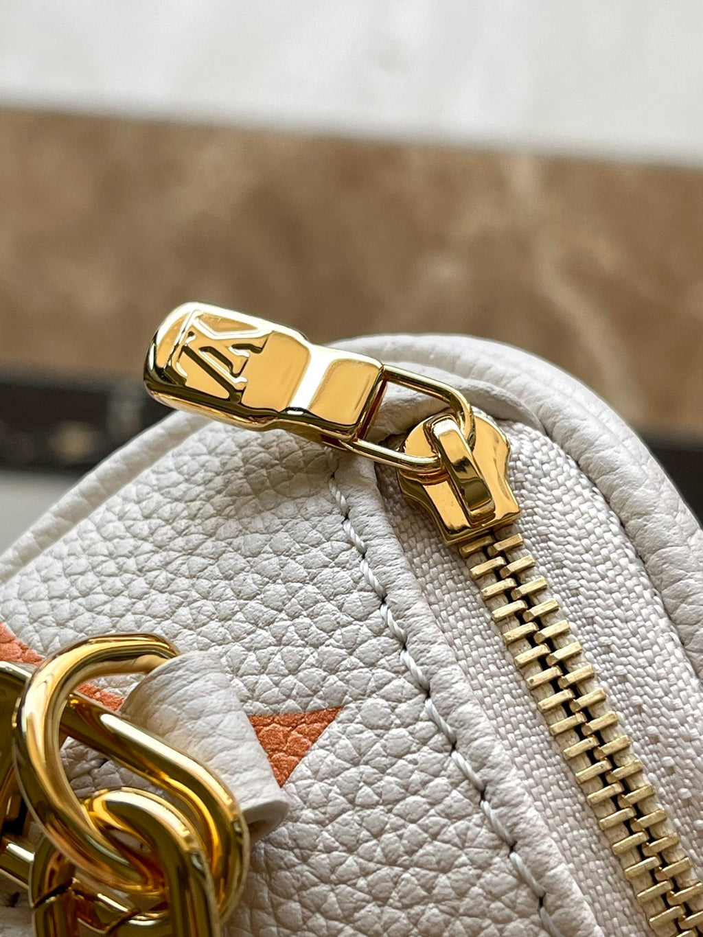 LOUIS VUITTON MINI BUMBAG 17 IN WHITE ORANGE MONOGRAM EMPREINTE LEATHER GOLD HARDWARE