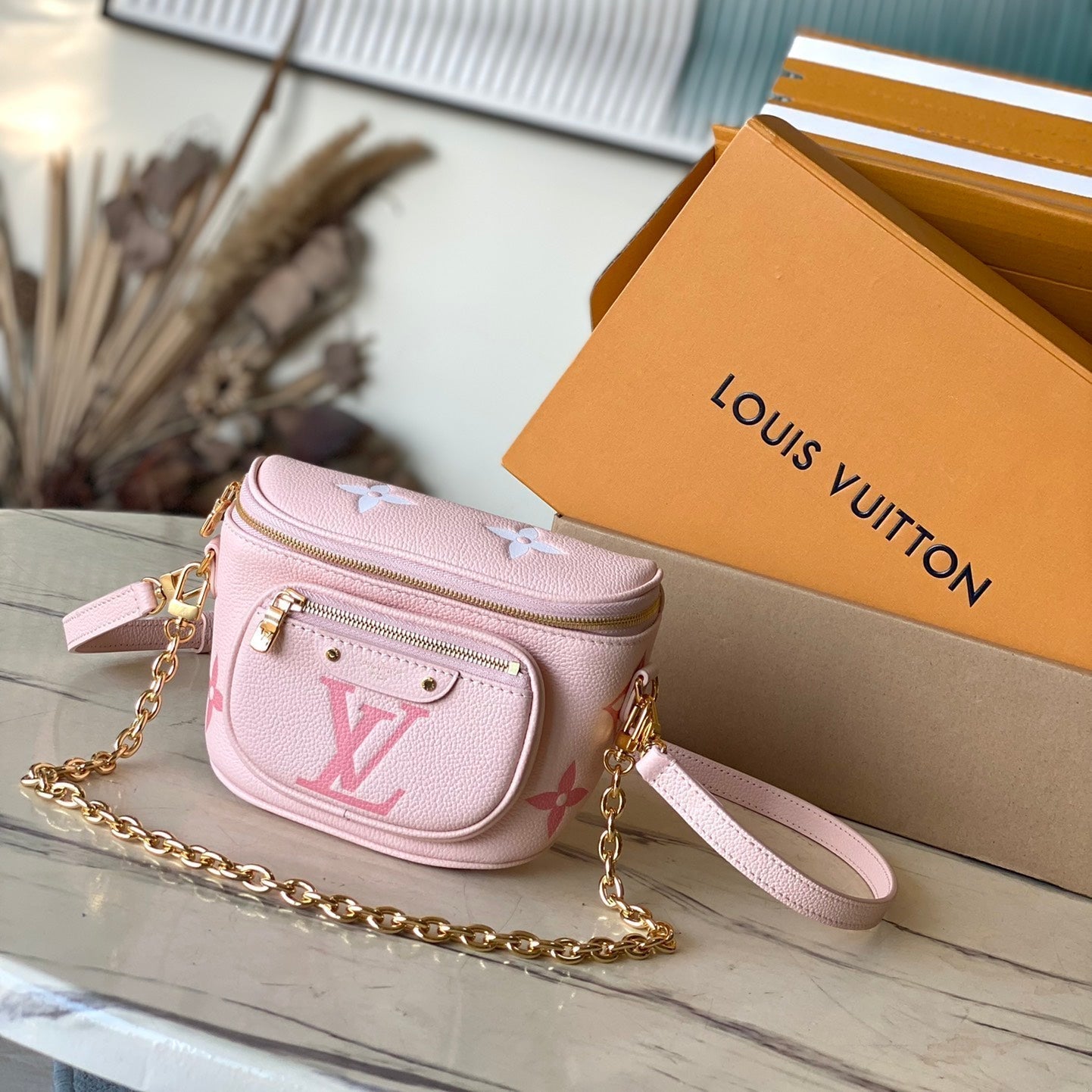 LOUIS VUITTON MINI BUMBAG 17 IN GRADIENT PINK MONOGRAM EMPREINTE LEATHER GOLD HARDWARE