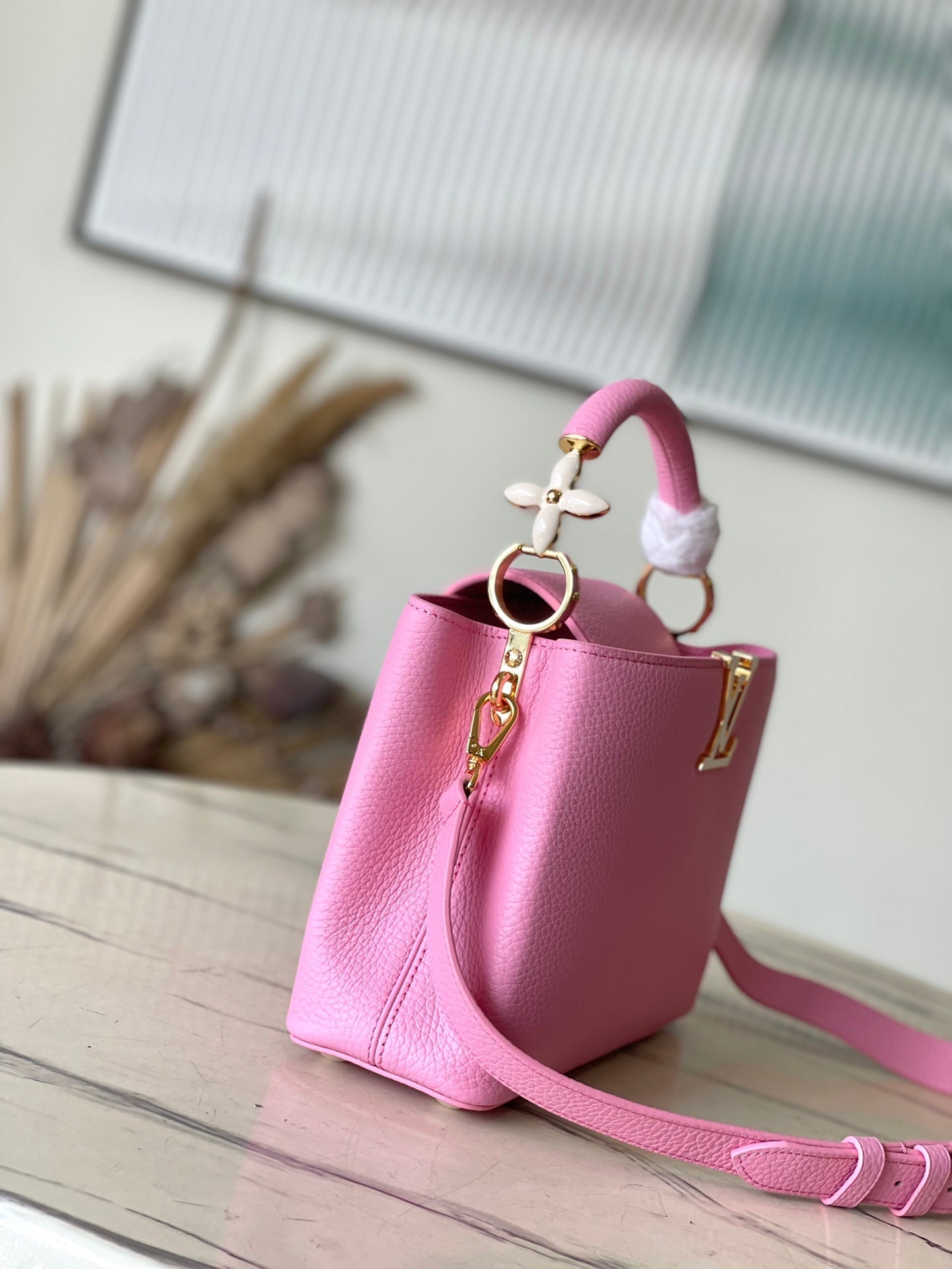 LOUIS VUITTON CAPUCINES BB 26 IN MARSHMALLOW PINK TAURILLON GOLD HARDWARE