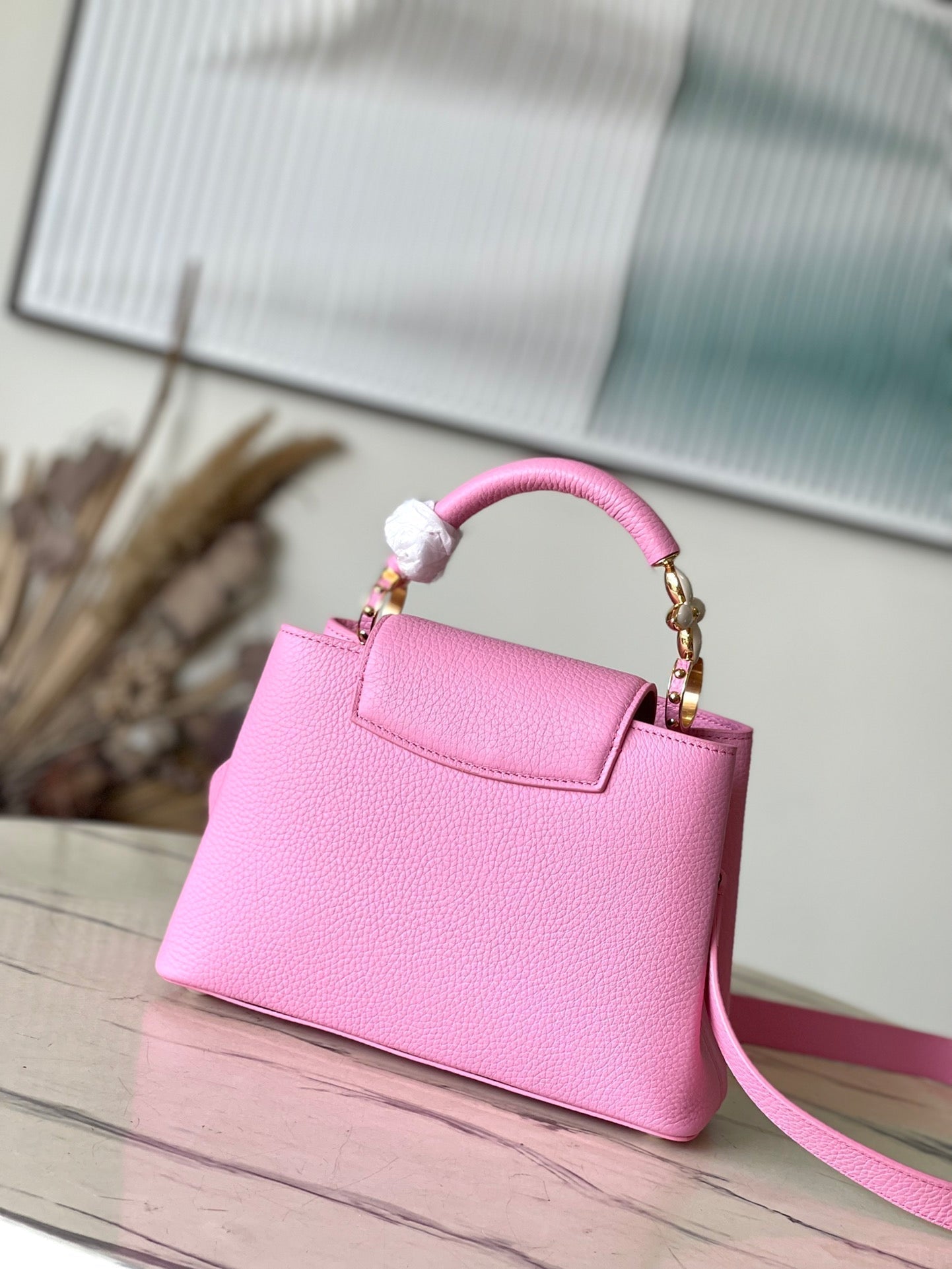 LOUIS VUITTON CAPUCINES BB 26 IN MARSHMALLOW PINK TAURILLON GOLD HARDWARE
