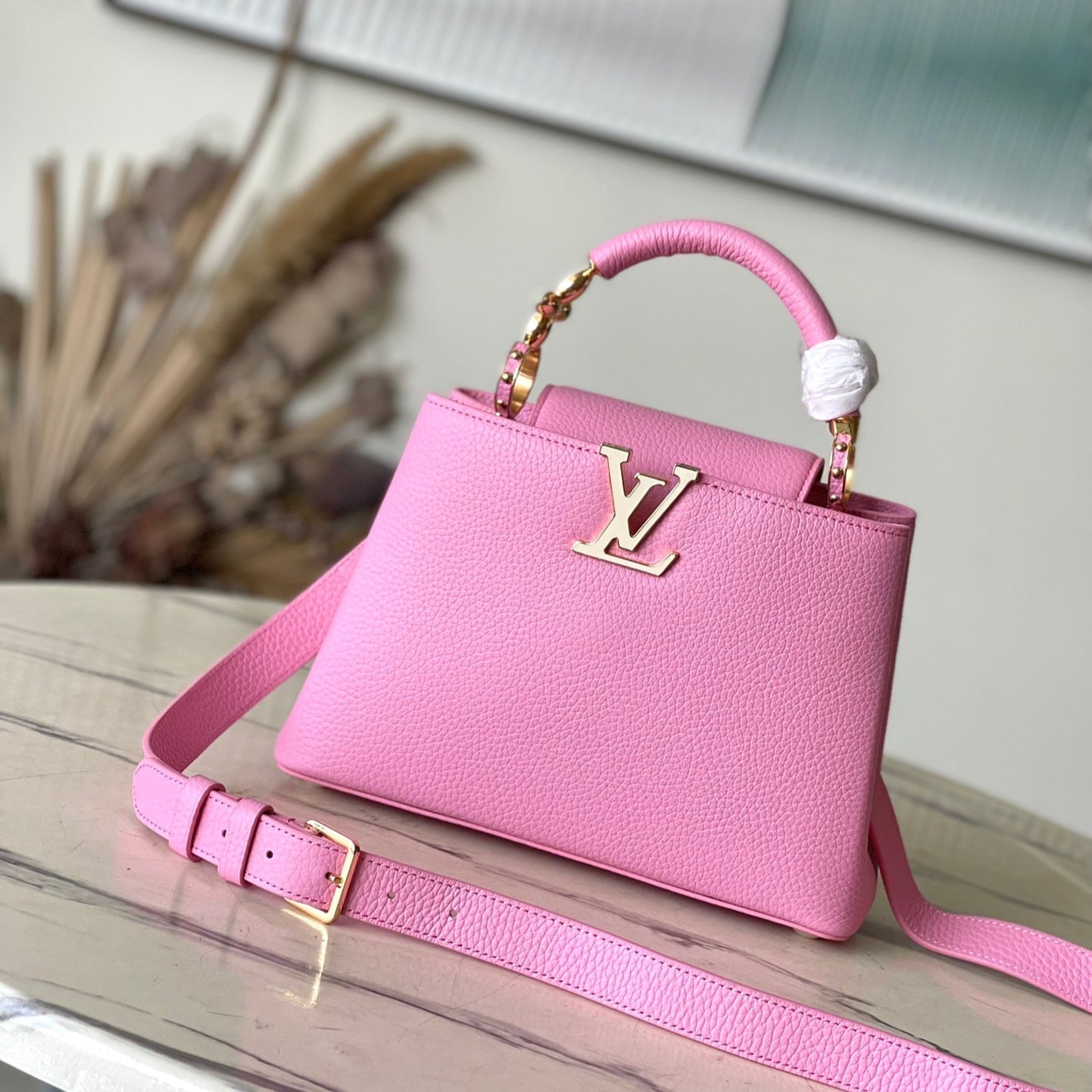 LOUIS VUITTON CAPUCINES BB 26 IN MARSHMALLOW PINK TAURILLON GOLD HARDWARE