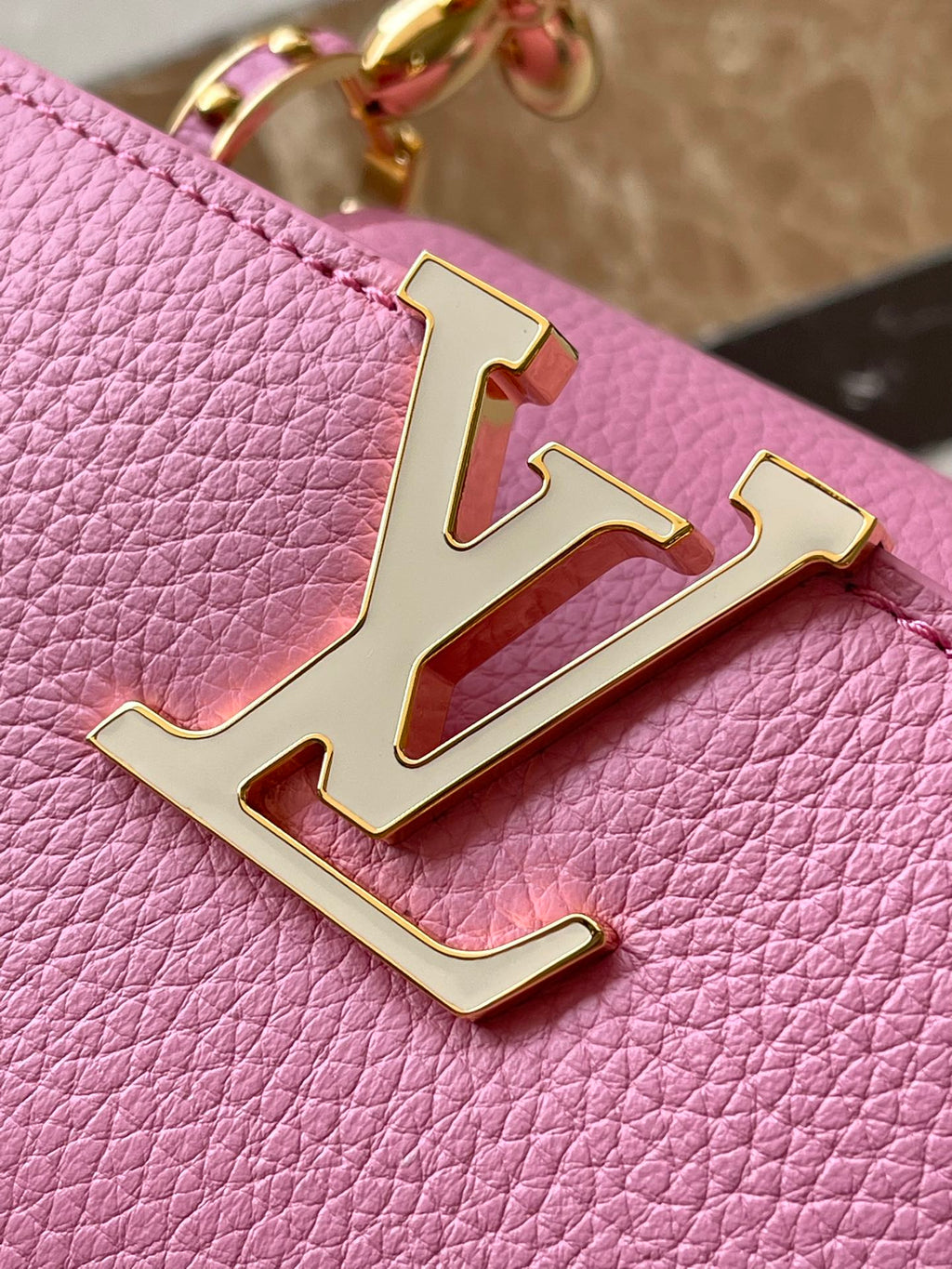 LOUIS VUITTON CAPUCINES BB 26 IN MARSHMALLOW PINK TAURILLON GOLD HARDWARE