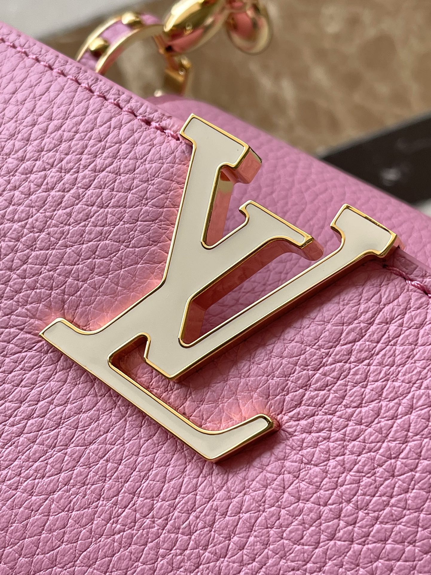 LOUIS VUITTON CAPUCINES BB 26 IN MARSHMALLOW PINK TAURILLON GOLD HARDWARE