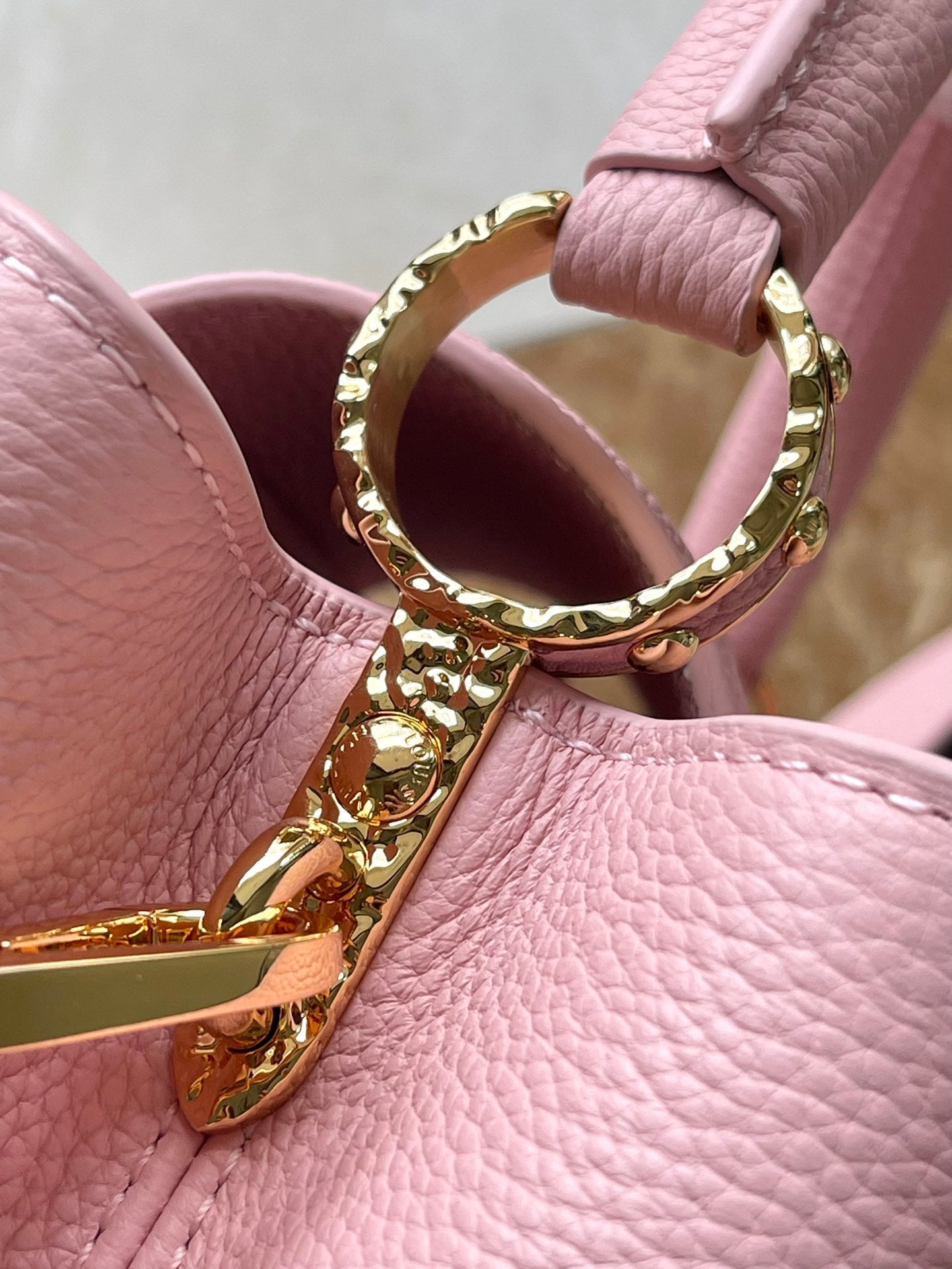 LOUIS VUITTON CAPUCINES EAST-WEST 33 IN BLUSH PINK CALFSKIN GOLD HARDWARE