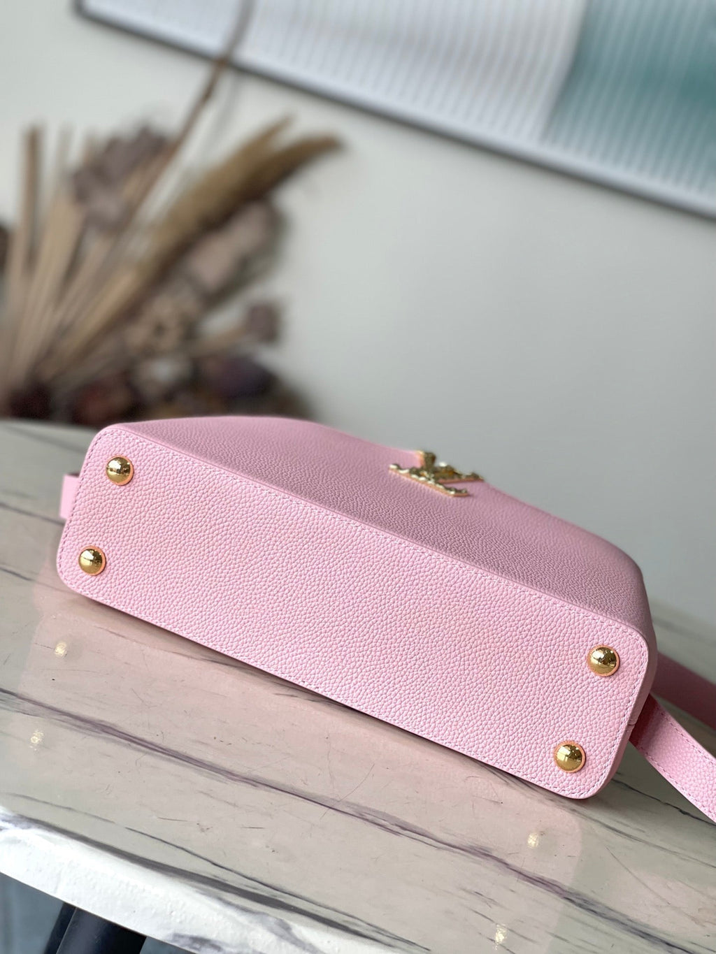 LOUIS VUITTON CAPUCINES EAST-WEST 33 IN BLUSH PINK CALFSKIN GOLD HARDWARE