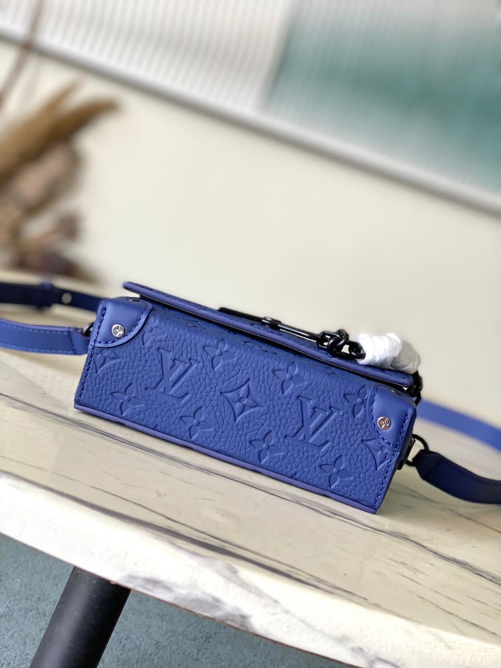 LOUIS VUITTON STEAMER 18 IN SAPPHIRE BLUE MONOGRAM EMBOSSED TAURILLON