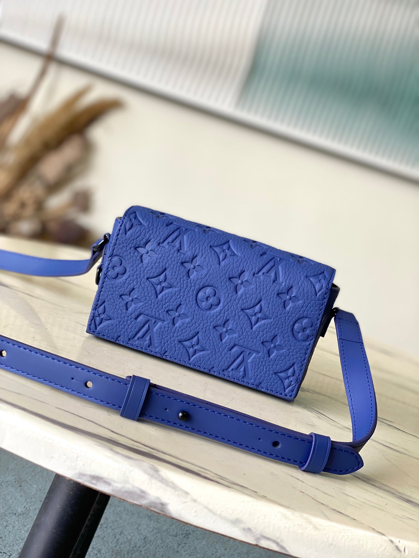 LOUIS VUITTON STEAMER 18 IN SAPPHIRE BLUE MONOGRAM EMBOSSED TAURILLON