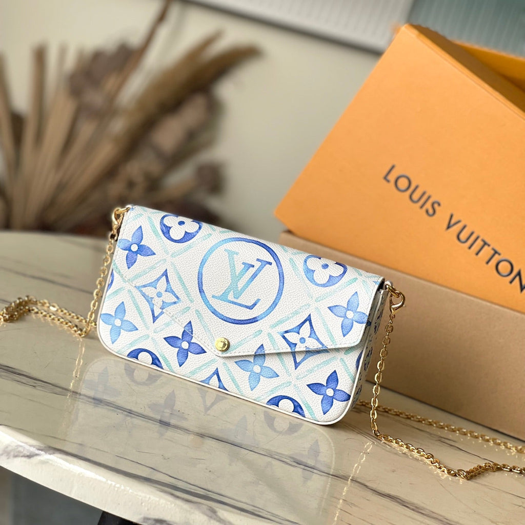 LOUIS VUITTON FÉLICIE POCHETTE 21 IN LAGOON BLUE MONOGRAM TILES CANVAS