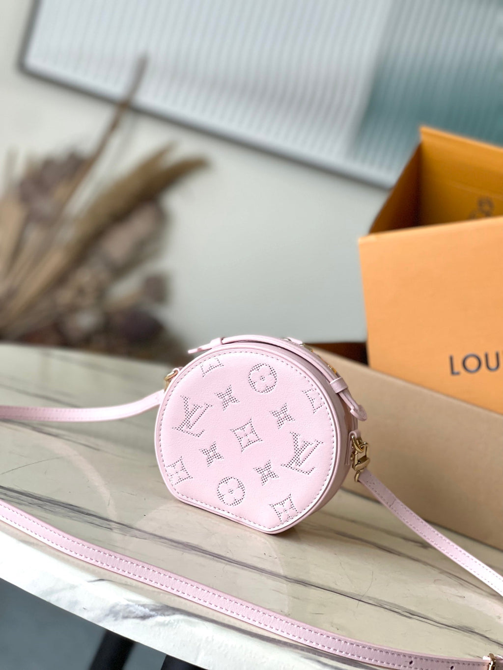 LOUIS VUITTON MINI BOITE CHAPEAU 13 IN LIGHT PINK MONOGRAM PERFORATED CALFSKIN