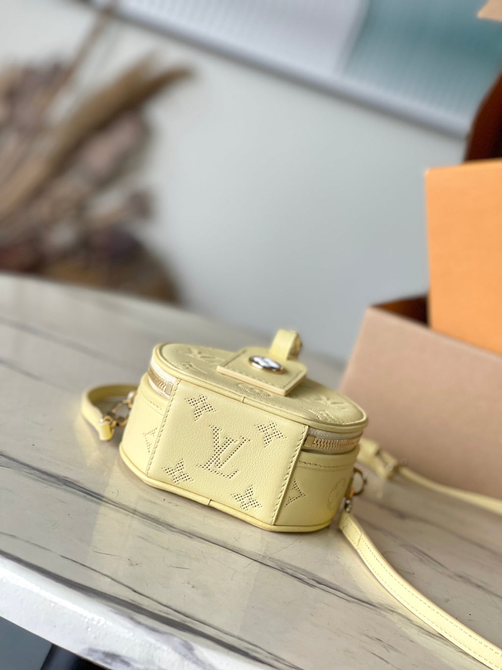 LOUIS VUITTON MINI BOITE CHAPEAU 13 IN BANANA YELLOW MONOGRAM PERFORATED CALFSKIN