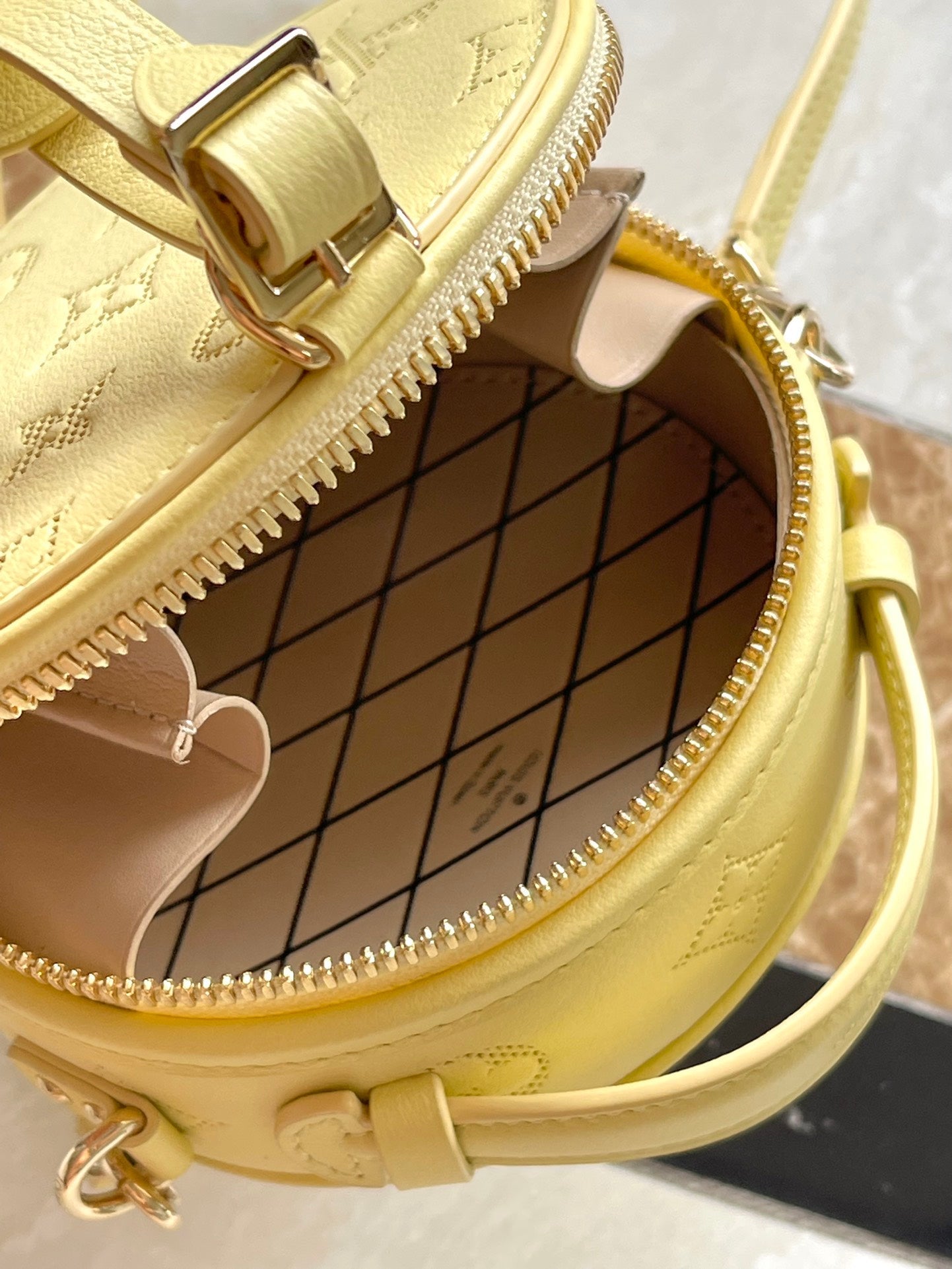 LOUIS VUITTON MINI BOITE CHAPEAU 13 IN BANANA YELLOW MONOGRAM PERFORATED CALFSKIN