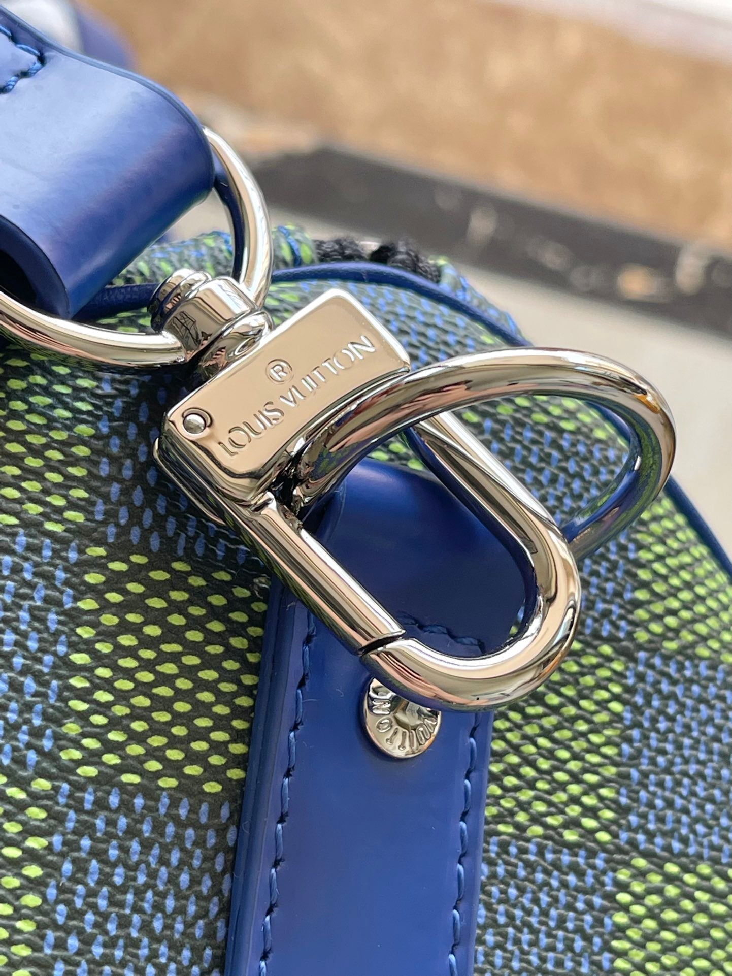 LOUIS VUITTON KEEPALL BANDOULIÈRE 45 IN BLUE GREEN DAMIER HERITAGE COATED CANVAS