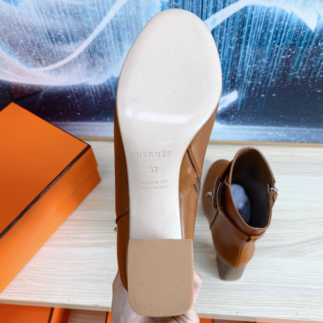 HERMES STORY ANKLE BOOT 7 CM IN BRONZE BROWN LAMBSKIN