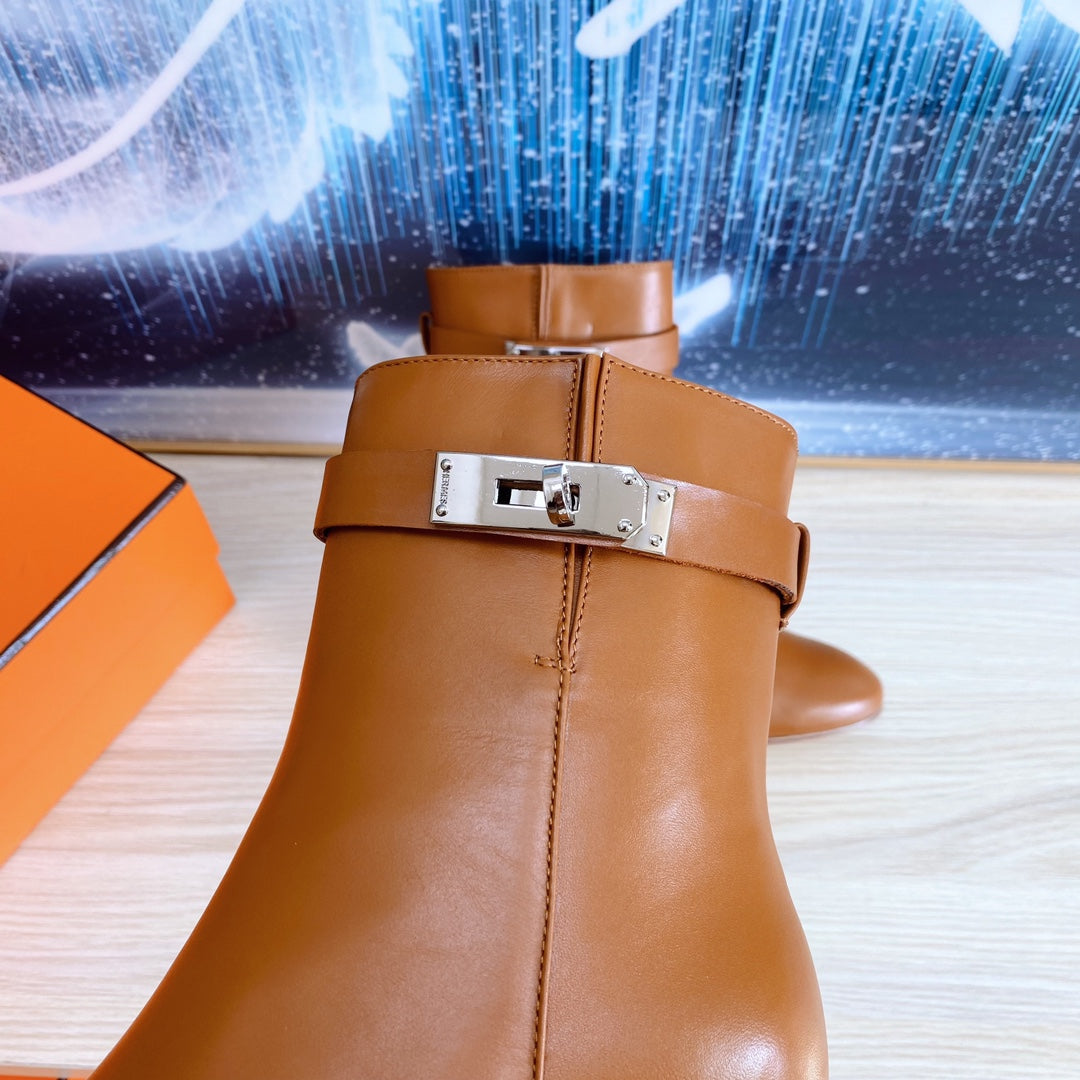 HERMES STORY ANKLE BOOT 7 CM IN BRONZE BROWN LAMBSKIN