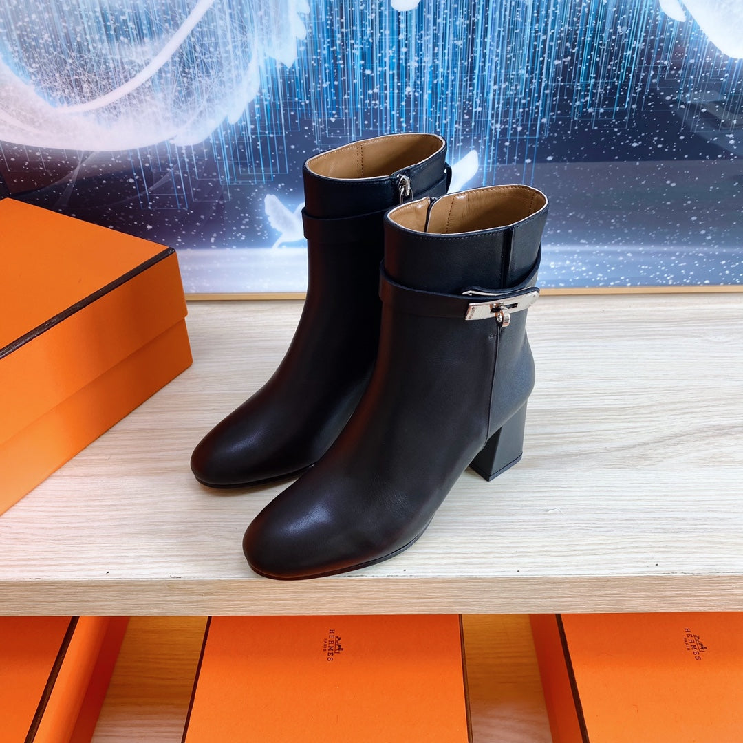 HERMES STORY ANKLE BOOT 7 CM IN BLACK LAMBSKIN