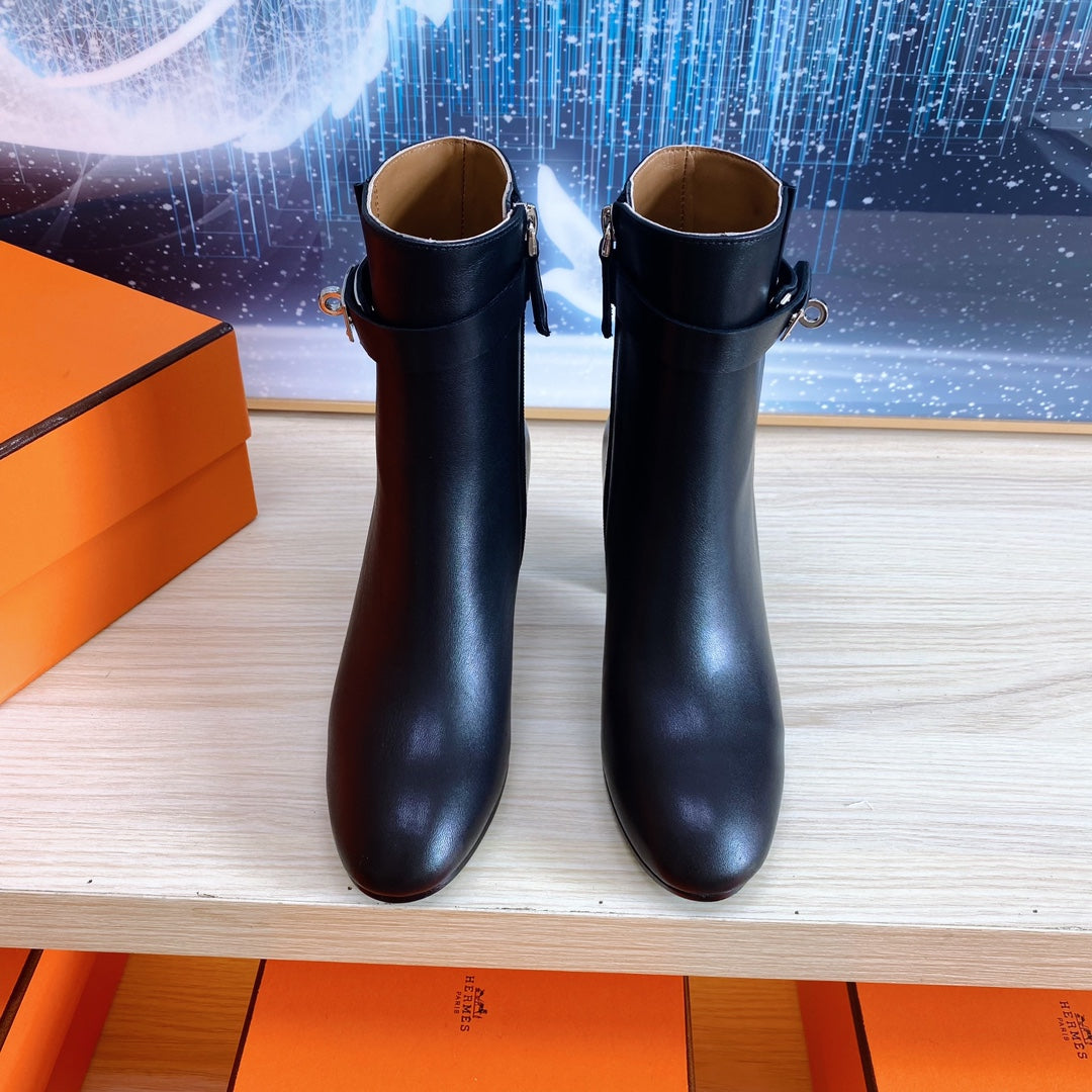HERMES STORY ANKLE BOOT 7 CM IN BLACK LAMBSKIN
