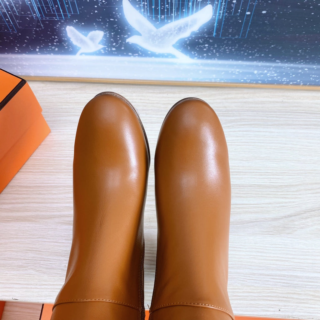 HERMES STORY BOOT 7 CM IN BRONZE BROWN LAMBSKIN