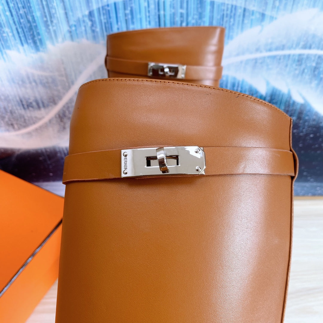 HERMES STORY BOOT 7 CM IN BRONZE BROWN LAMBSKIN
