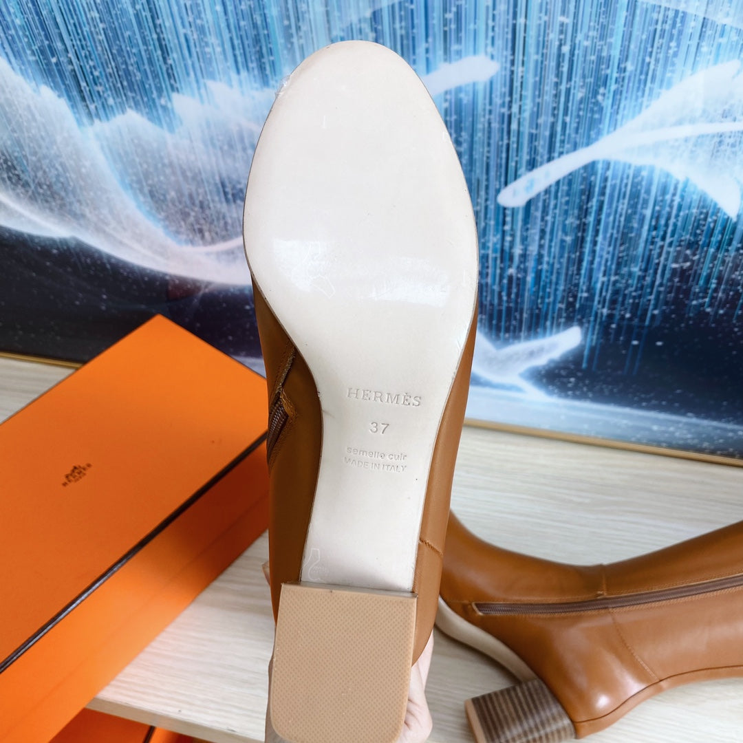 HERMES STORY BOOT 7 CM IN BRONZE BROWN LAMBSKIN