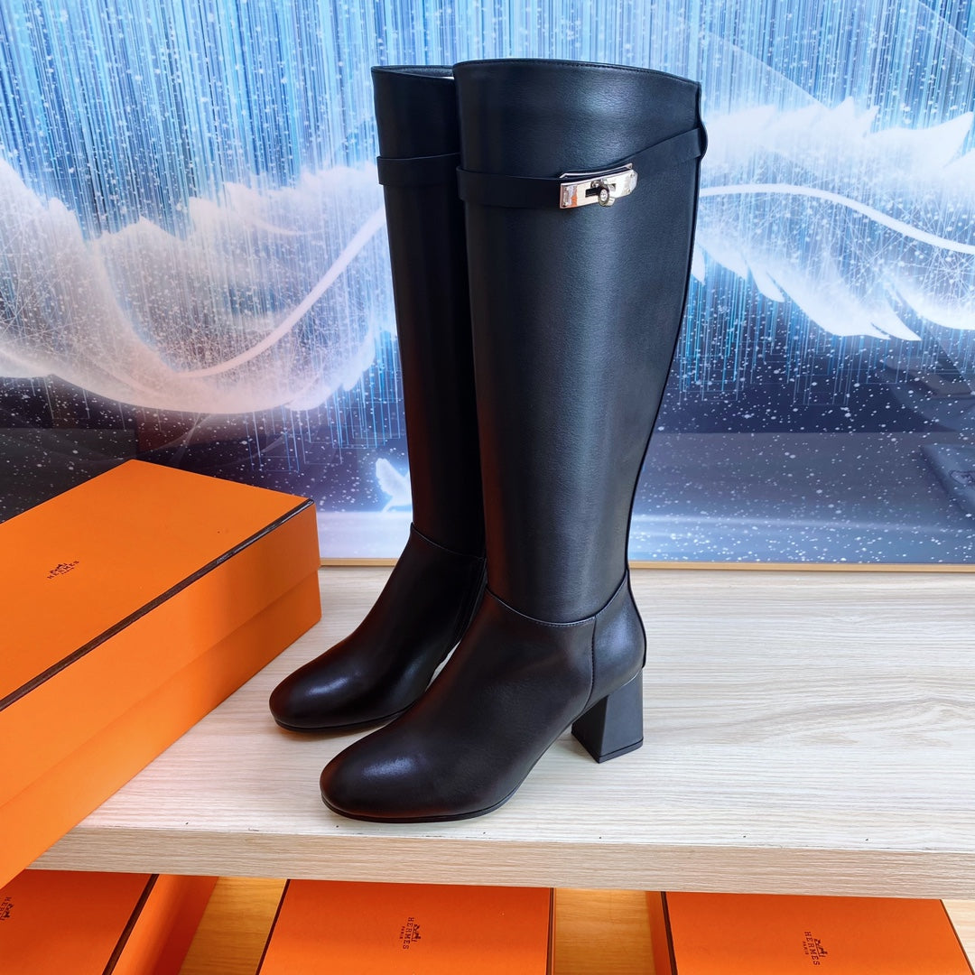 HERMES STORY BOOT 7 CM IN BLACK LAMBSKIN