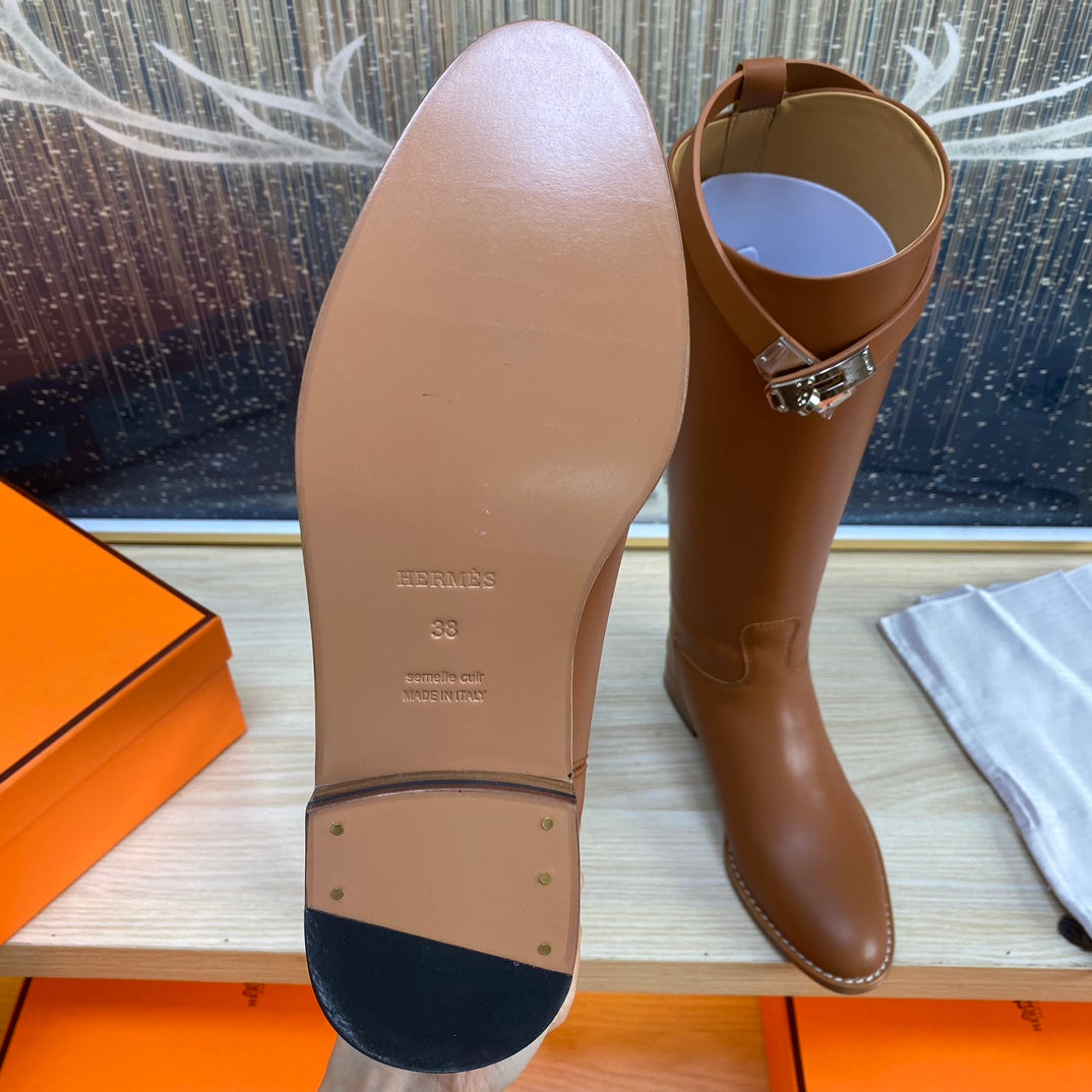 HERMES KNEE HIGH BOOTS IN BRONZE BROWN CALFSKIN