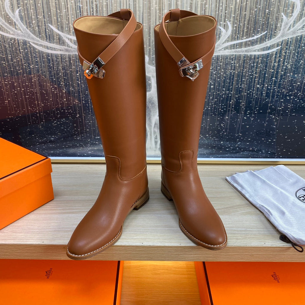 HERMES KNEE HIGH BOOTS IN BRONZE BROWN CALFSKIN