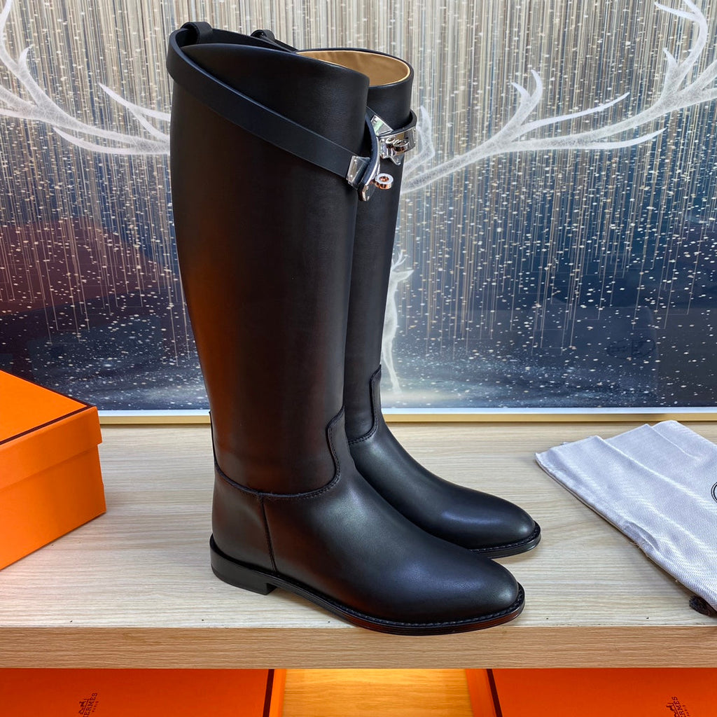HERMES KNEE HIGH BOOTS IN BLACK CALFSKIN