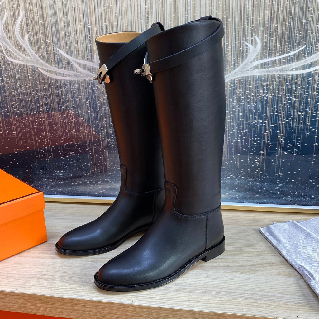 HERMES KNEE HIGH BOOTS IN BLACK CALFSKIN
